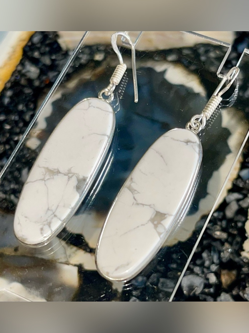 Howlite Magnesite Crystal Earrings 2 1/4”